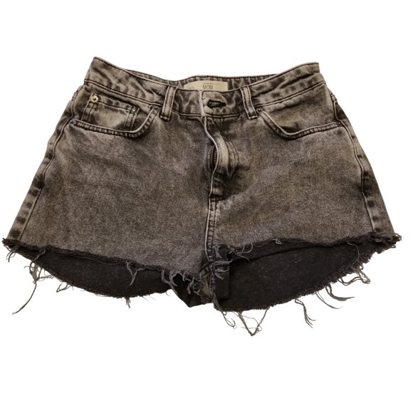 Topshop W28 Cut Off Distressed Black/Grey Denim Shorts High Waisted Women Jorts - Picture 1 of 8